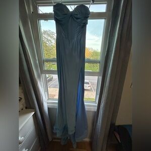 Elegant Blue Strapless Prom Dress